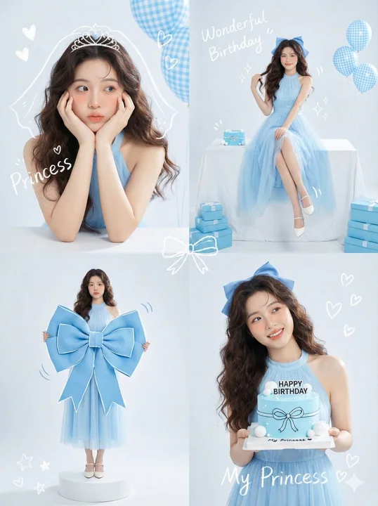 الاحتفال بالعيد مع مصور كوري جميل باللون الأزرق