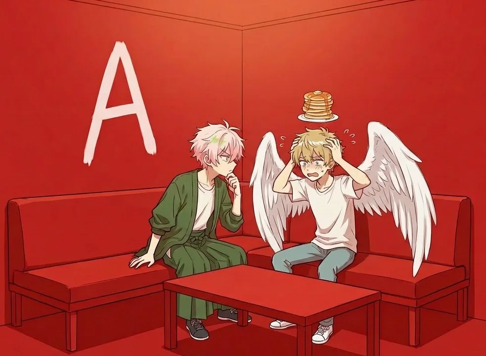 幽闭鲜红空间里静坐的角色与醒目白A