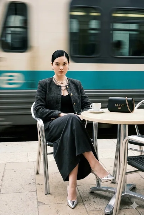 疾驰列车映衬下的古驰奢华名媛