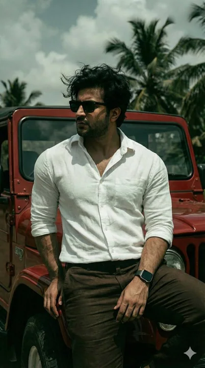 Стильный мужчина в красном внедорожнике с кинематографическим качеством