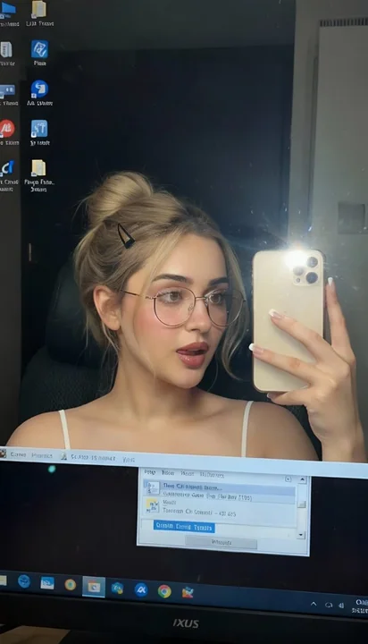 Autoportrait naturel d'une jeune fille aux lunettes, cheveux en boule, entourée de végétation