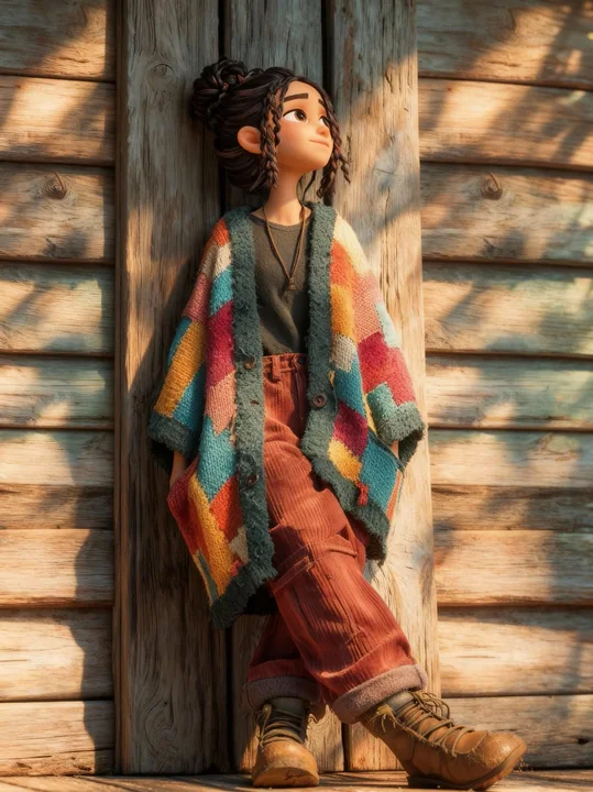 Healing-style Pixar-style autumn sunshine girl