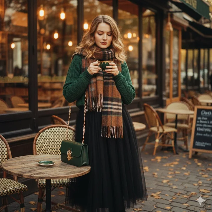 Portrait vintage élégant dans un café de rue en automne