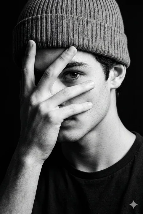 指缝凝视的极致黑白时尚人像