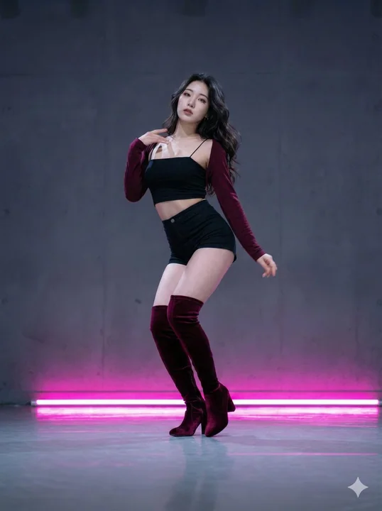Idole Kpop en mouvement sous des lumières néon roses