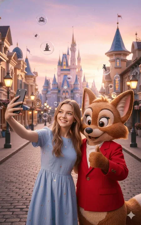 Heartwarming selfie at Dreamland Fairy Tale Park with the fox mascot