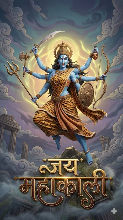 3D Fantasy Sky Blue-Skinned Ten-Armed Goddess Mahakali