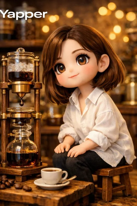 Healing Girl in a Warm-Toned Retro Café Miniature World