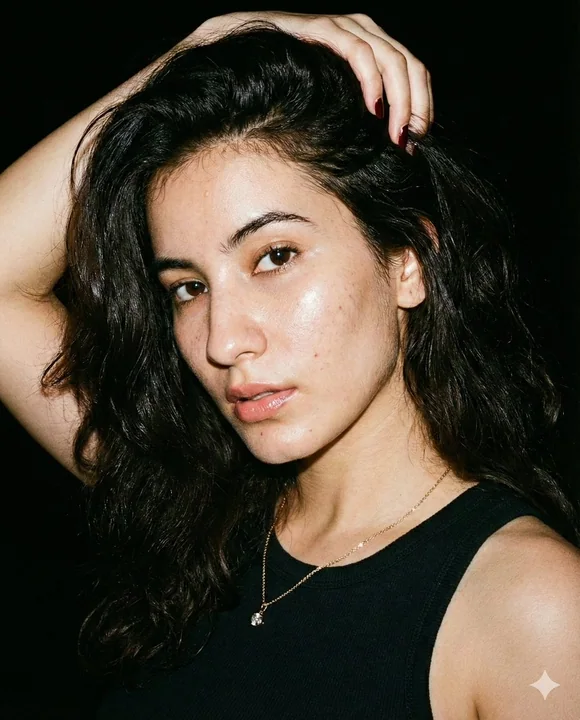 Воспоминания о старом фильме, женщина в свете вспышки на улице в полночь