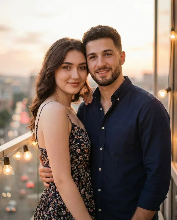 صور حقيقية لزوجين عاطفيين تحت ضوء دافئ