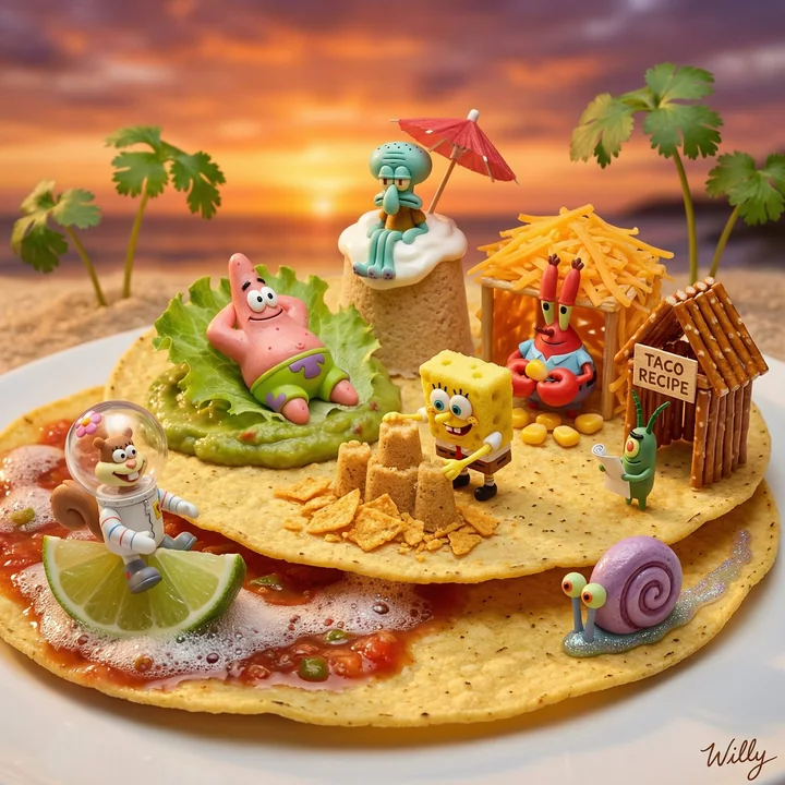 SpongeBob Taco Beach Resort miniature food photography