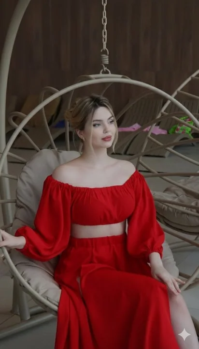 Mode ultime en jeux d’ombre et de lumière d’une déesse blonde aux lèvres rouges recroquevillée dans un fauteuil suspendu en rotin