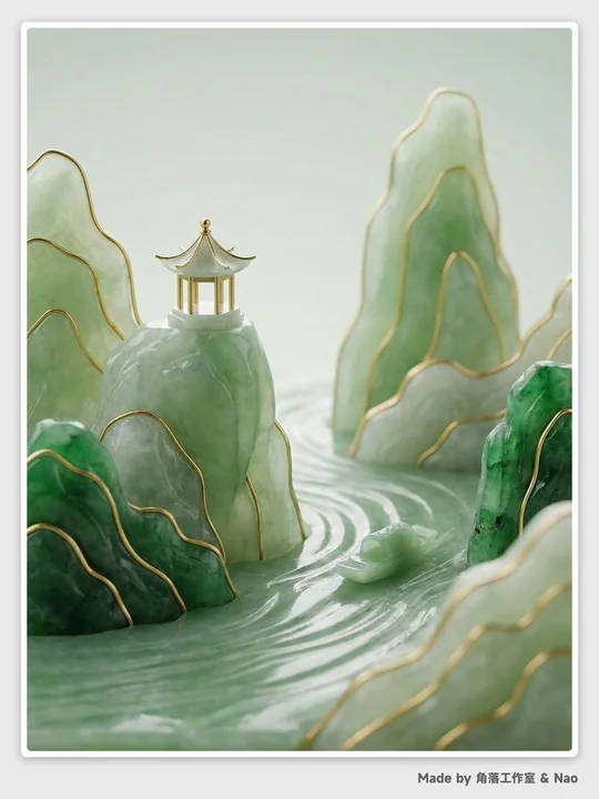 翠玉流金极简东方微缩山水意境