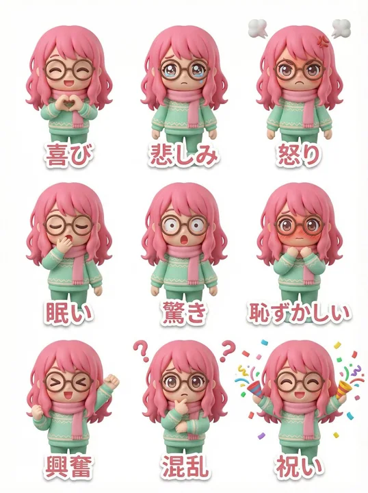 POP MART风格 3D 盲盒公仔九宫格表情贴纸