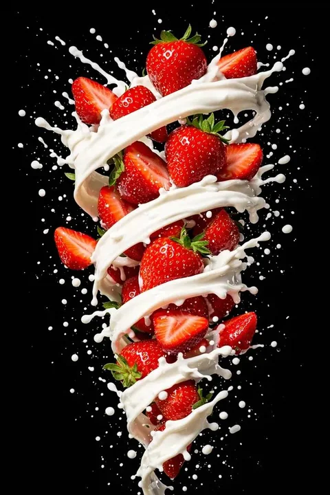 Ultra-high-definition strawberry milk tornado commercial advertising-level photography