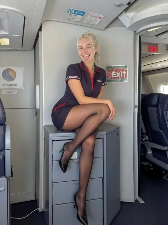 一万米高空中俏皮空姐吐舌卖萌的治愈瞬间
