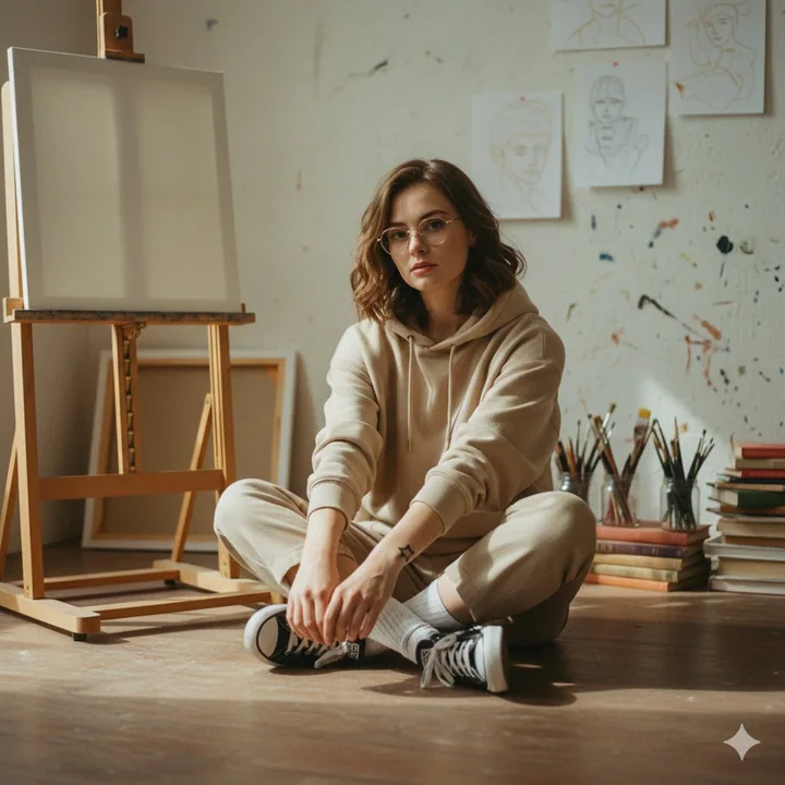 午后画室里慵懒随性的文艺少女