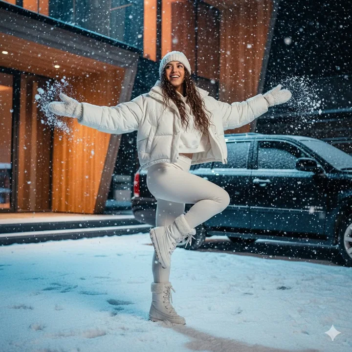 电影级光影下的雪夜动感时尚大片